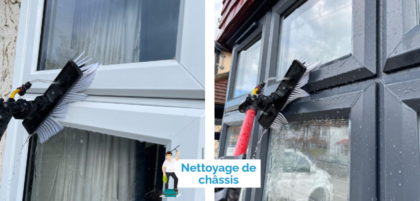 Nettoyage à l'eau pure de châssis de fenêtre et de vitres